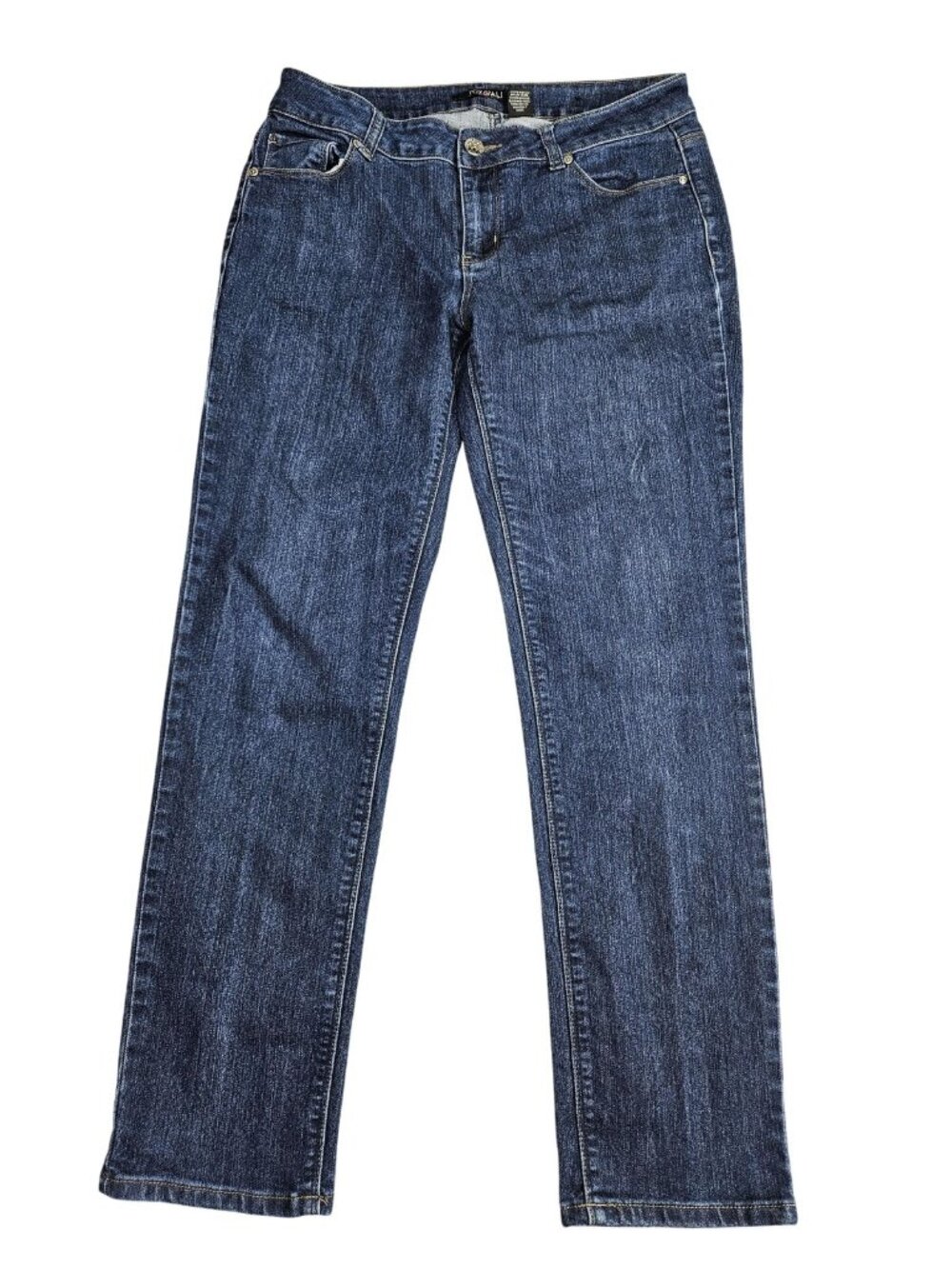 Roz & Ali Straight Jeans Womens 10 Blue Med Wash Stretch Denim Embroidered
